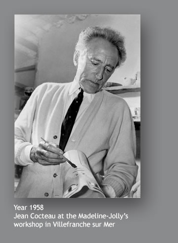 Year 1958, Jean Cocteau at the Madeline-Jolly’s workshop in Villefranche sur Mer
